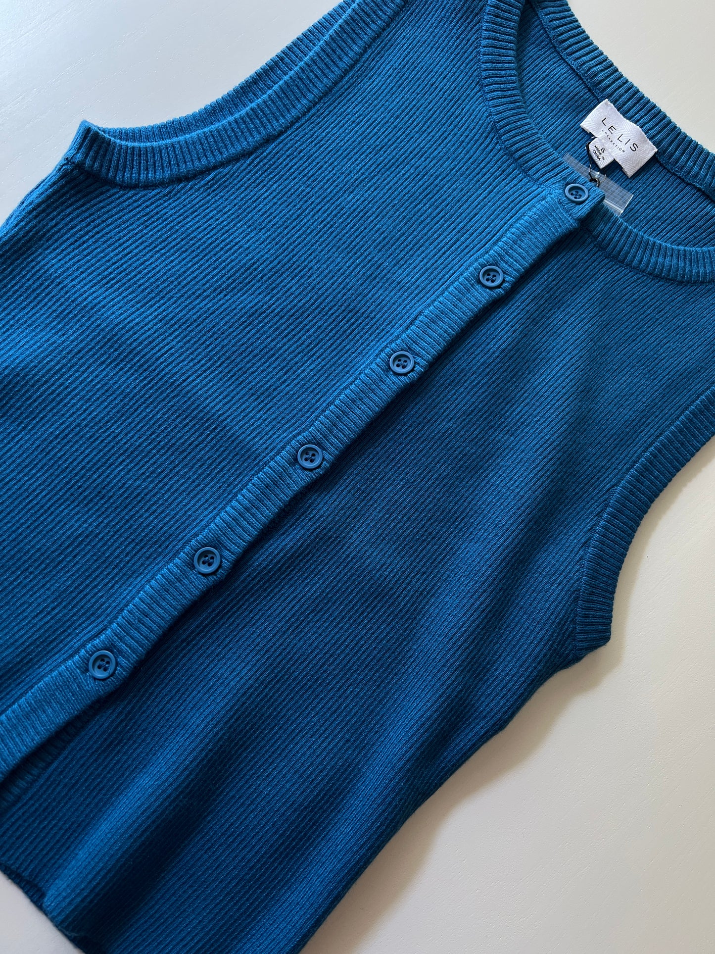 Button down ribbed top Teal Blue