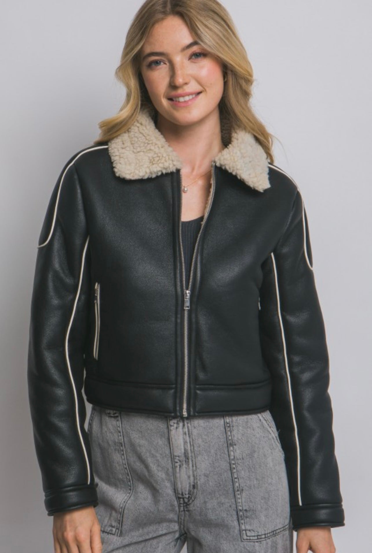 Leather shearling jacket