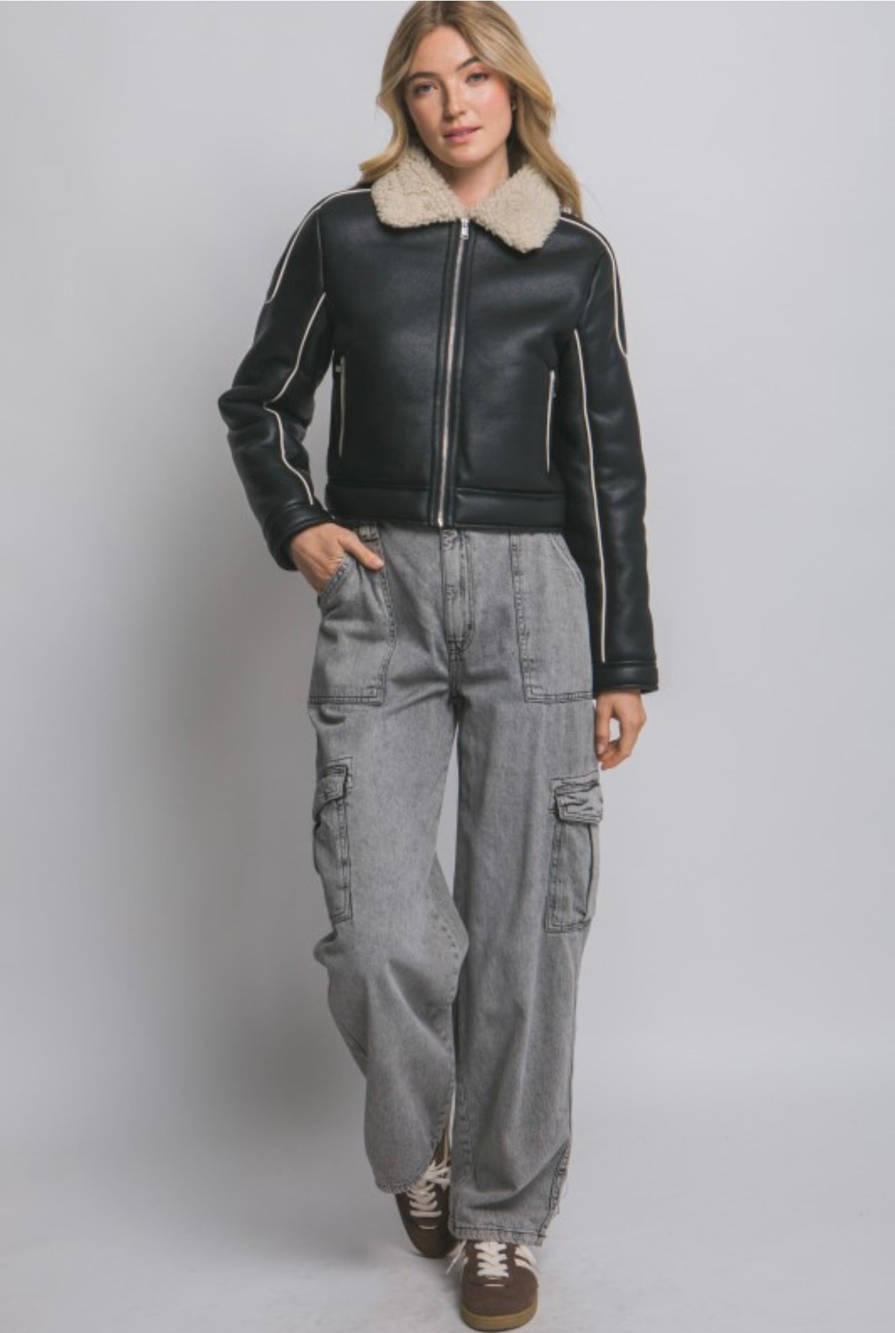 Leather shearling jacket