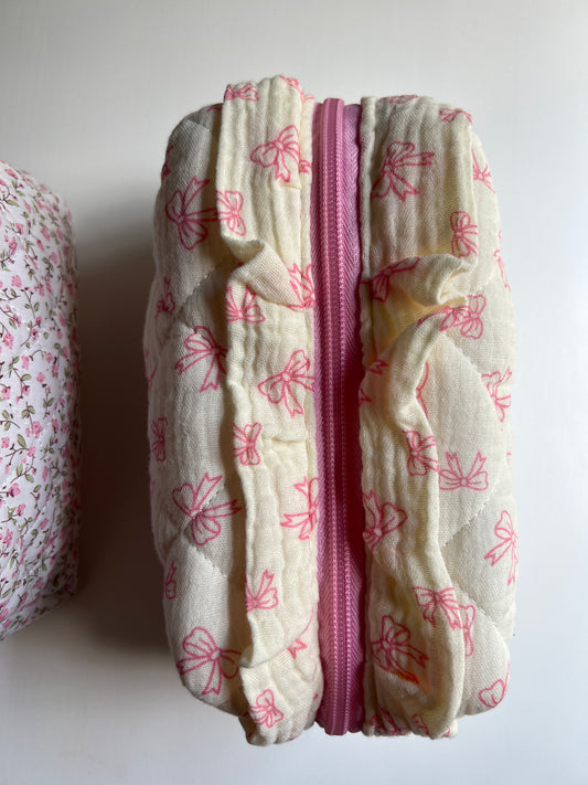 Pink bow makeup bag