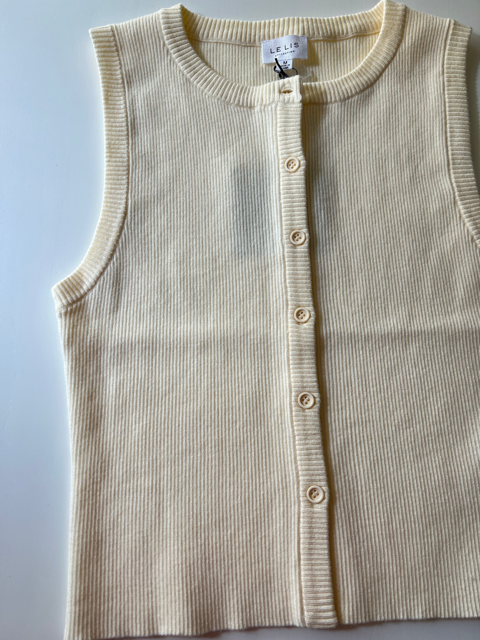 Button down ribbed top Beige