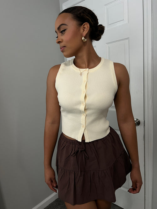Button down ribbed top Beige
